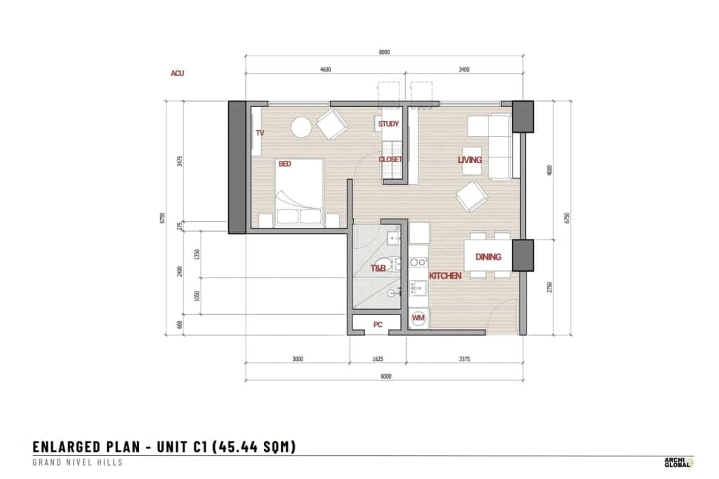 Auria Residences 1 Bedroom Unit Layout