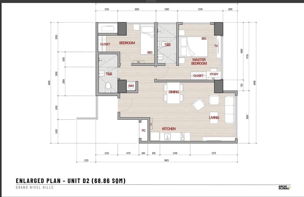 LAYOUT - 2 BEDROOM UNIT - AURIA RESIDENCES LAHUG